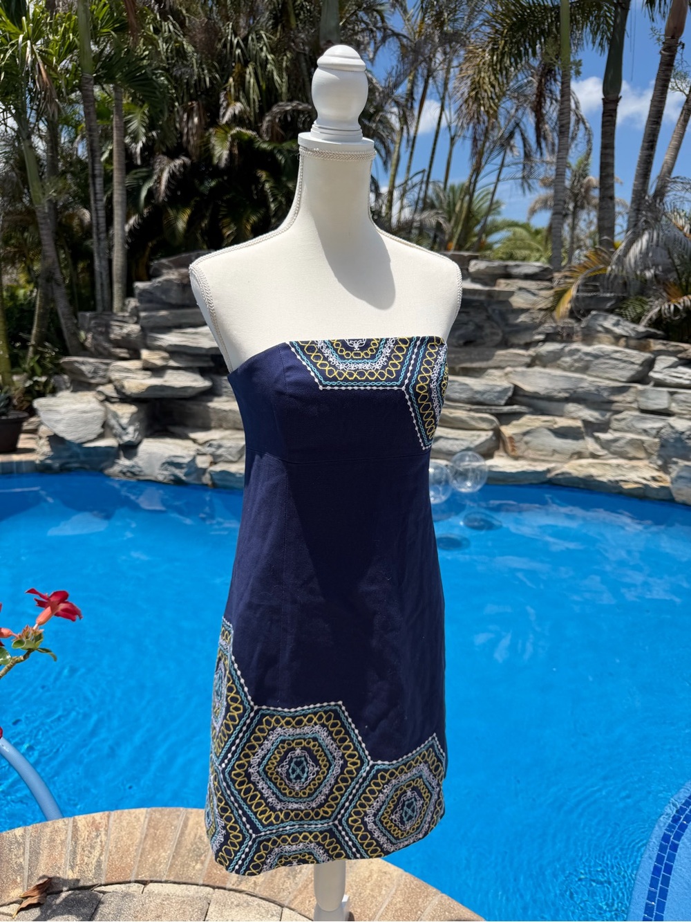 Lilly Pulitzer Strapless Navy Embroidered Dress